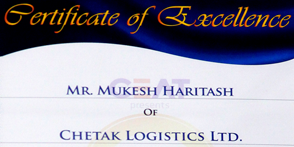 Certificate of Excellence for Youth Entrepreneur to our JMD, Sh Mukesh Haritash by CEAT